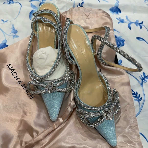 NEW Mach & Mach Double Crystal Bow Glittered Pump Heels - Picture 3 of 6